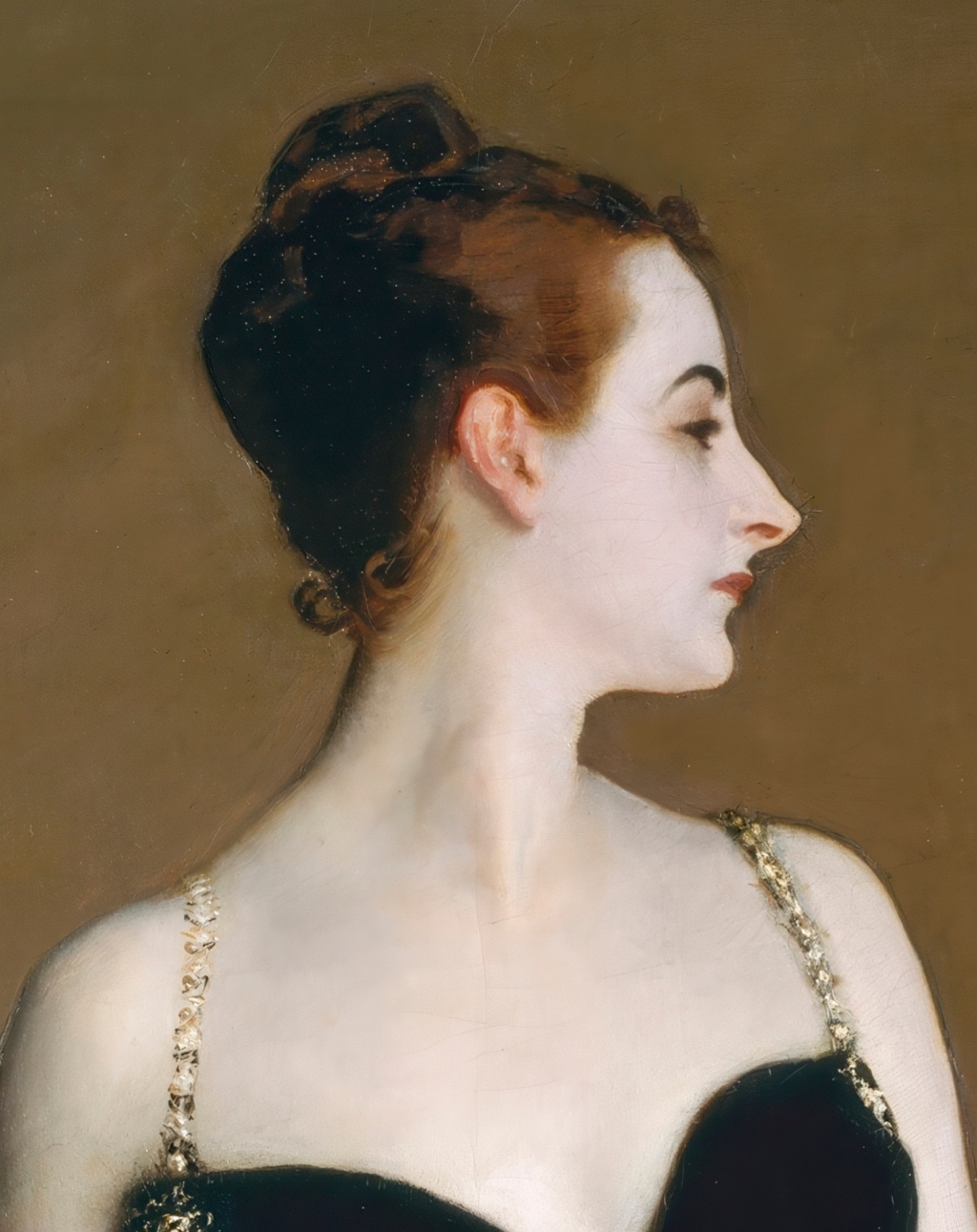Profile, hair and tiara in Portrait of Madame X